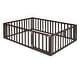 preview thumbnail 28 of 38, Full Size Wooden Floor Bed Frame with Safety Fence and Privacy Door - Stylish & Minimal Daybed