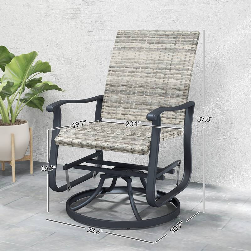 Set of 2 Rattan Gliding Chairs Swivel and Glide Indoor Outdoor Patio Garden with High Back and Steel Frame