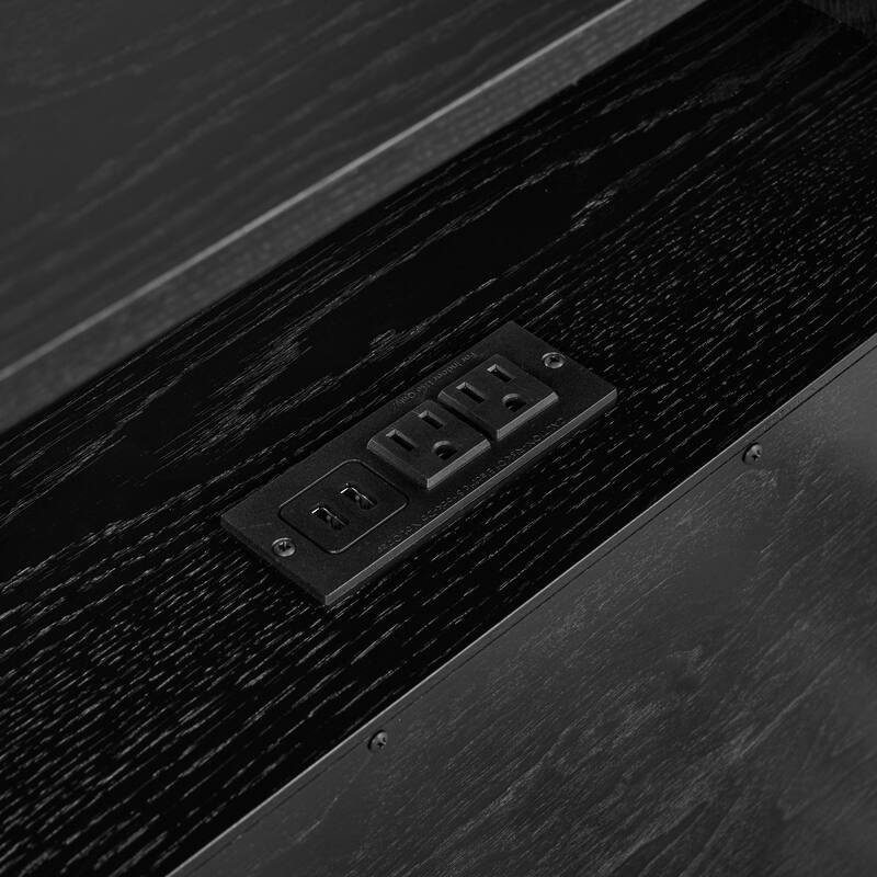 Anmytek Black 2 Drawer Side Table with Power Strip Charging Nightstand for Bedroom and Living Room