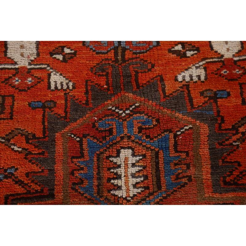 Hand Knotted Oriental 100% Wool Carpet Traditional Medallion Oranges & Rust Heriz Area Rug - 11' 4'' X 7' 11''