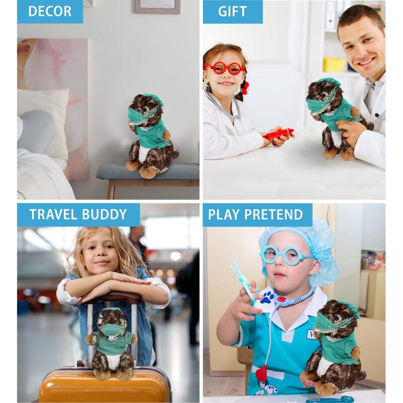 DolliBu Standing Marmot Doctor Plush with Cute Scrub Uniform and Cap - 8.5 inches
