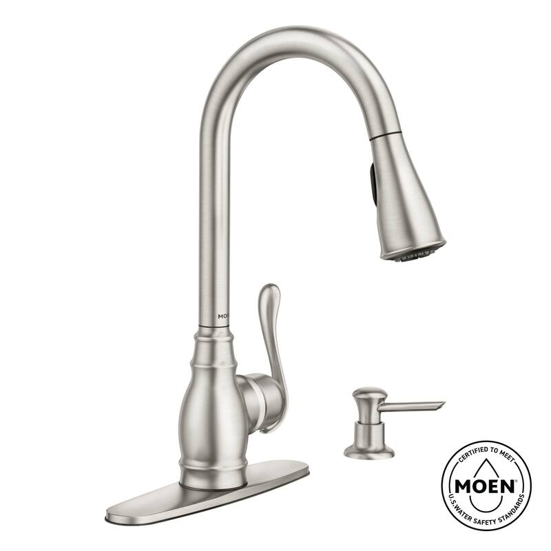 Moen Anabelle Single Handle Kitchen Faucet with Pullout Spray and Soap