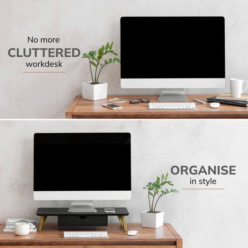 Jani Wood Monitor Stand Riser Desk - Ergonomic Design Stand, Desktop Organizer Table for Home, Office Workspace, Gaming Desk
