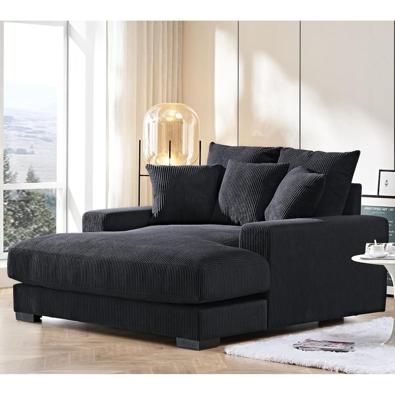 Corduroy Upholstered Chaise Lounge Living Room Chair - Black
