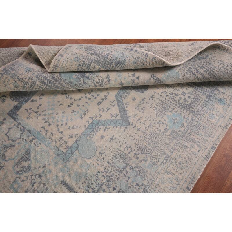 Abstract Modern Area Rug Hand-Knotted Beige Wool Carpet - 5'4" x 7'9"