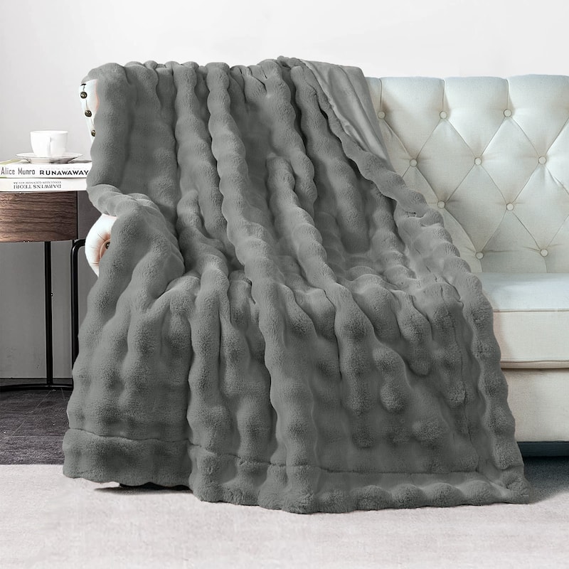 Home Soft Things Bubble Textured FauxFur Throw Cozy Soft Blankets - 50" x 60" - Grey