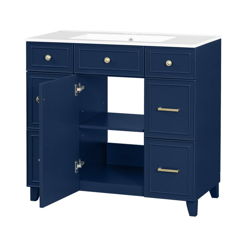 Bathroom Vanity with Sink, Vanity Set with Double-Layer & Standard Drawers, Bathroom Storage Cabinet with Adjustable Shelf