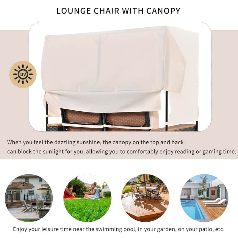 2-Piece Outdoor Rattan Daybed, Outdoor Loveseat Patio Sofa