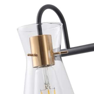 3-Light Modern Black and Gold Vanity Light with Clear Glass Shades, Bathroom or Makeup Mirror Wall Sconce