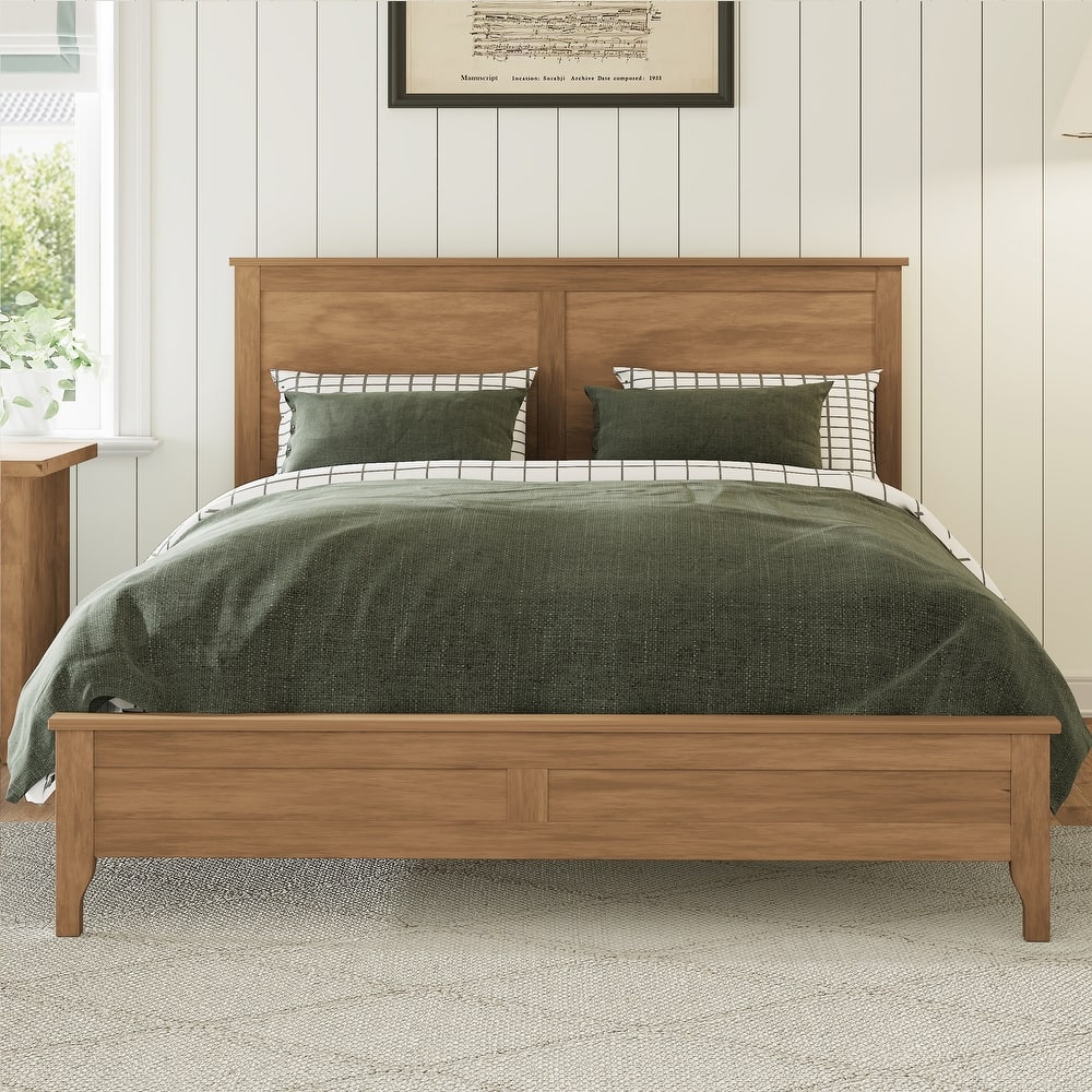Classic Antique Platform Bed, Solid Pine Bed Frame with Headboard, Sturdy Wooden Slats Support, No Box Spring Needed