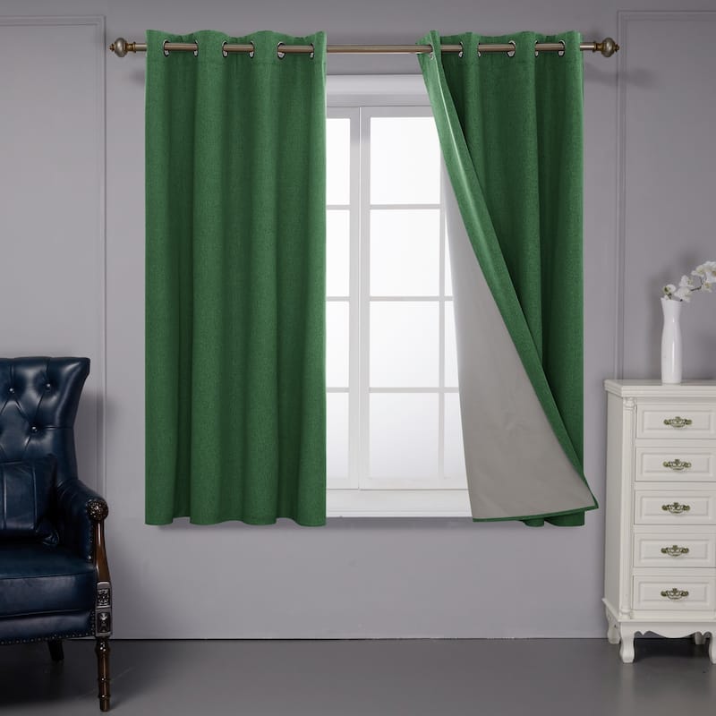 Deconovo Faux Linen Total Blackout with Coating Curtains (2 Panel) - 52W x 54L - Dark Forest