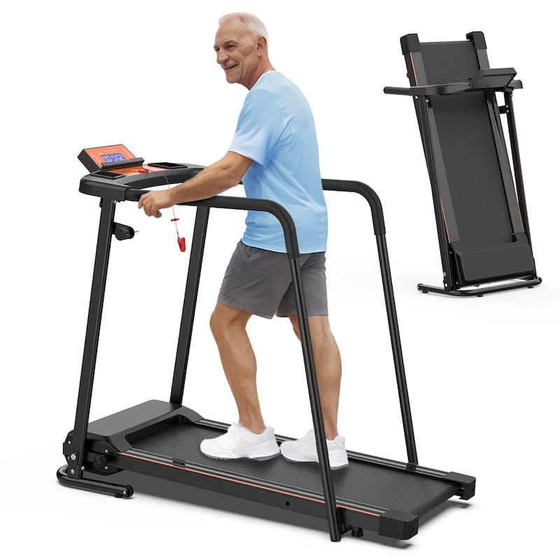 Walking Treadmills for Home, Extended Handrails for Recovery Fitness, Portable Foldable Treadmill - Orange/Black