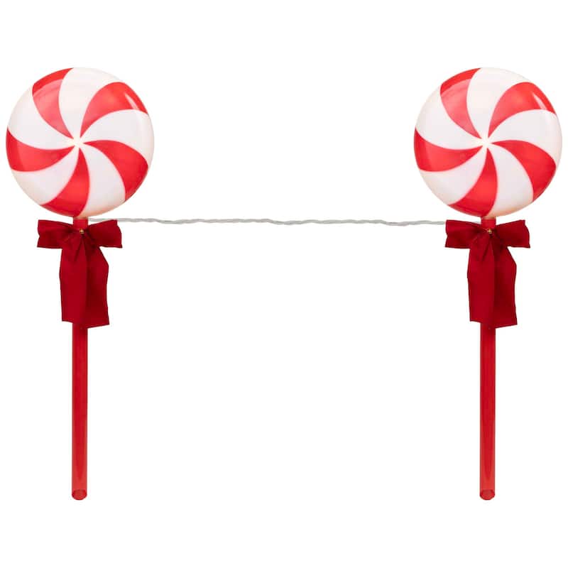 Peppermint Lollipops Christmas Pathway Markers - Clear Lights - 4.5' White Wire - 3ct - Red