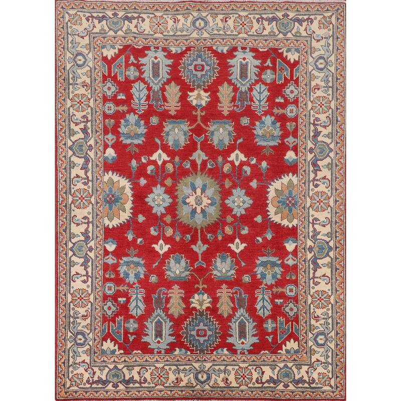 Red Kazak Area Rug Hand-Knotted Bedroom Wool Carpet - 5'1" x 6'7"