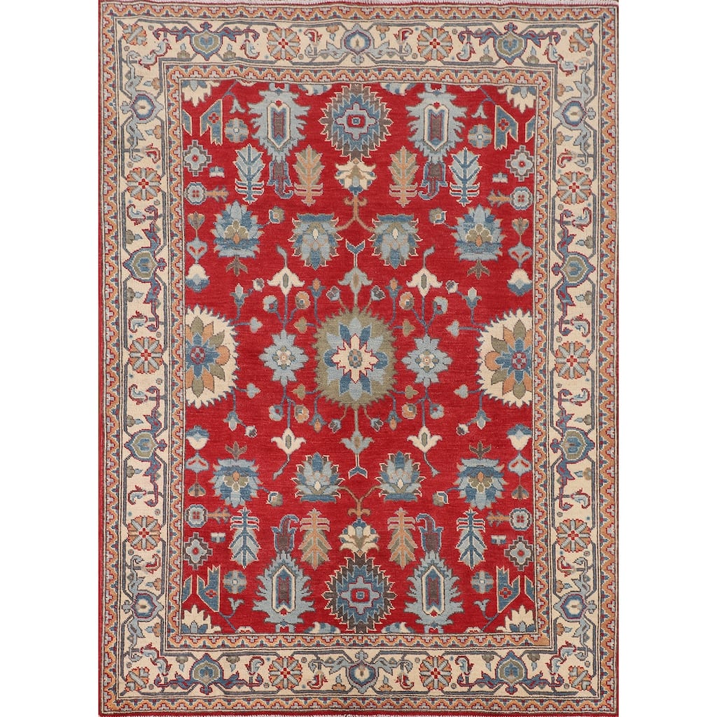 Red Kazak Area Rug Hand-Knotted Bedroom Wool Carpet - 5'1" x 6'7"