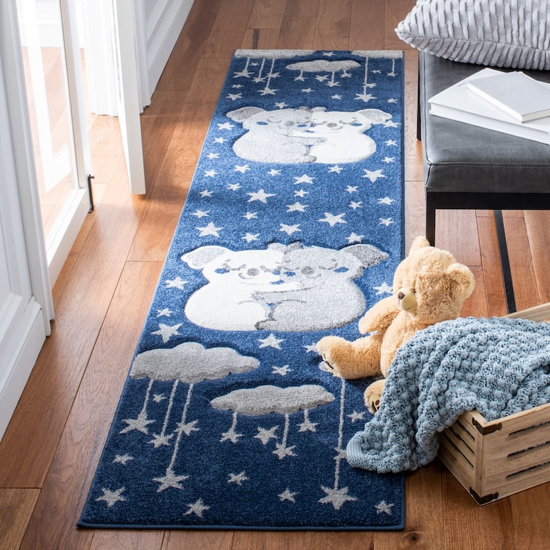 SAFAVIEH Carousel Kids Iana Koala Hug Rug - 2' x 8' Runner - Navy/Grey - Runner
