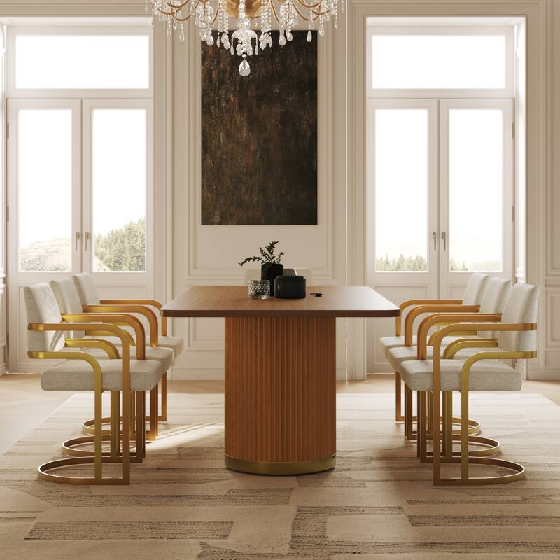 Mid Century Modern Solid Wood Dining Table with Double Pedestal Base