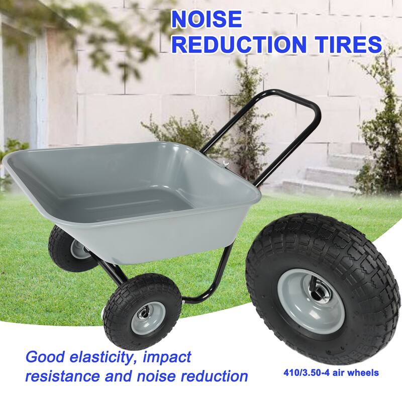 Two-Wheel Garden Cart - 10 Inch Pneumatic Wheels Heavy-Duty Hauler, Gray