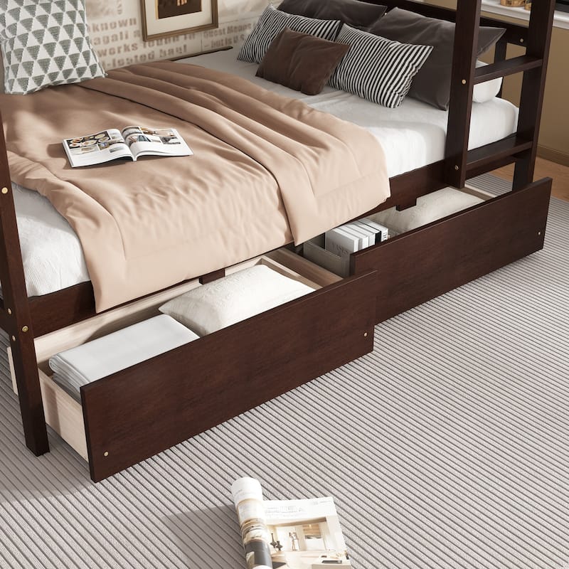 Twin Bunk Bed with 2 Storage Drawers and Convertible to 2 Standalone Beds (250lb Capacity)