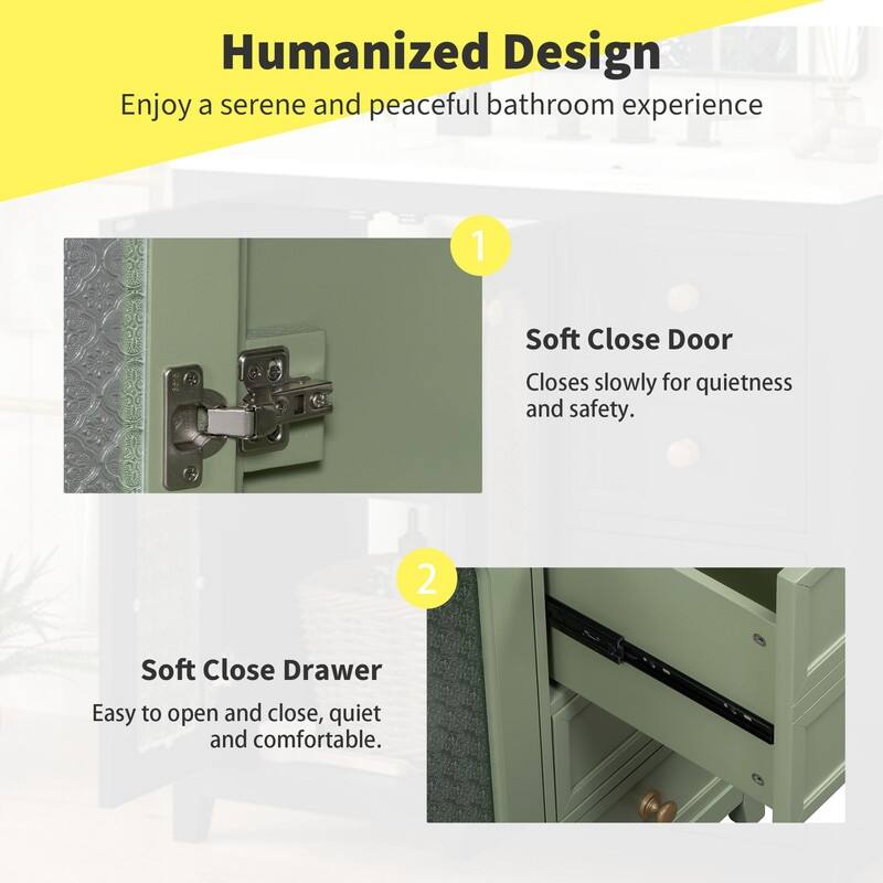 30''/36'' Bathroom Vanity with Sink, 3 Drawers Bathroom Storage Cabinet with Soft-Close Glass Door and Adjustable Shelf