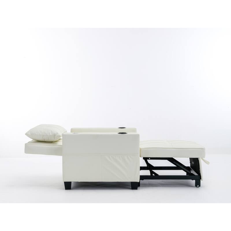 Faux Leather Convertible Sofa Bed with USB Ports