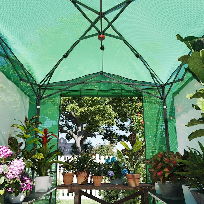 Pop Up Greenhouse - 8ft x 6ft Portable Walk In Green House with Roll-Up Zippered Doors and Mesh Windows by Home-Complete (Green)