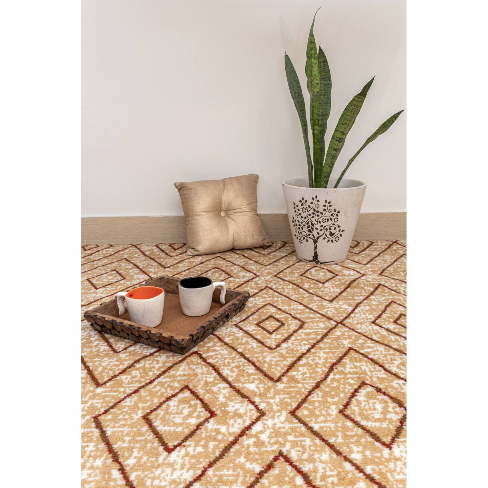Furnish My Place Diamond Pattern Area Rug Beige, Geometric Rug Bed
