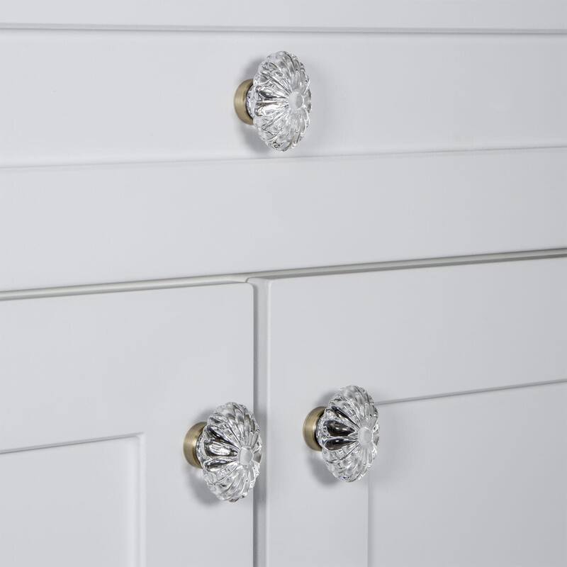 Grandeur BURG-CRYS-KNOB Burgundy 1-3/4" Luxury Flower Fluted Crystal
