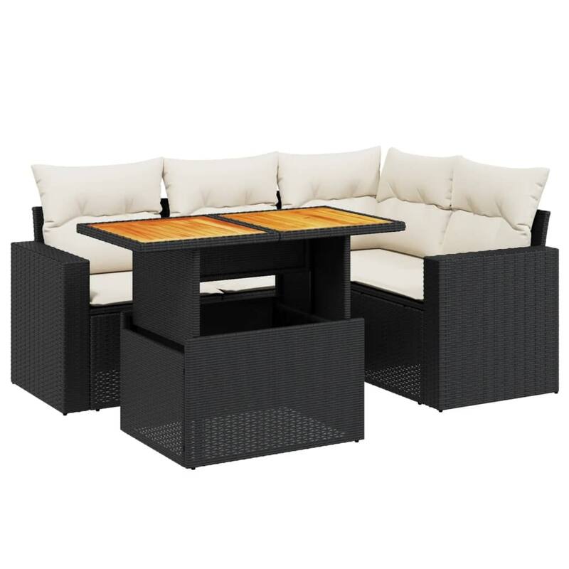 vidaXL Patio Sofa Set with Cushions Table and Lounge Seats 5 Piece Poly Rattan - 21.7 x 39.4 x 28.7