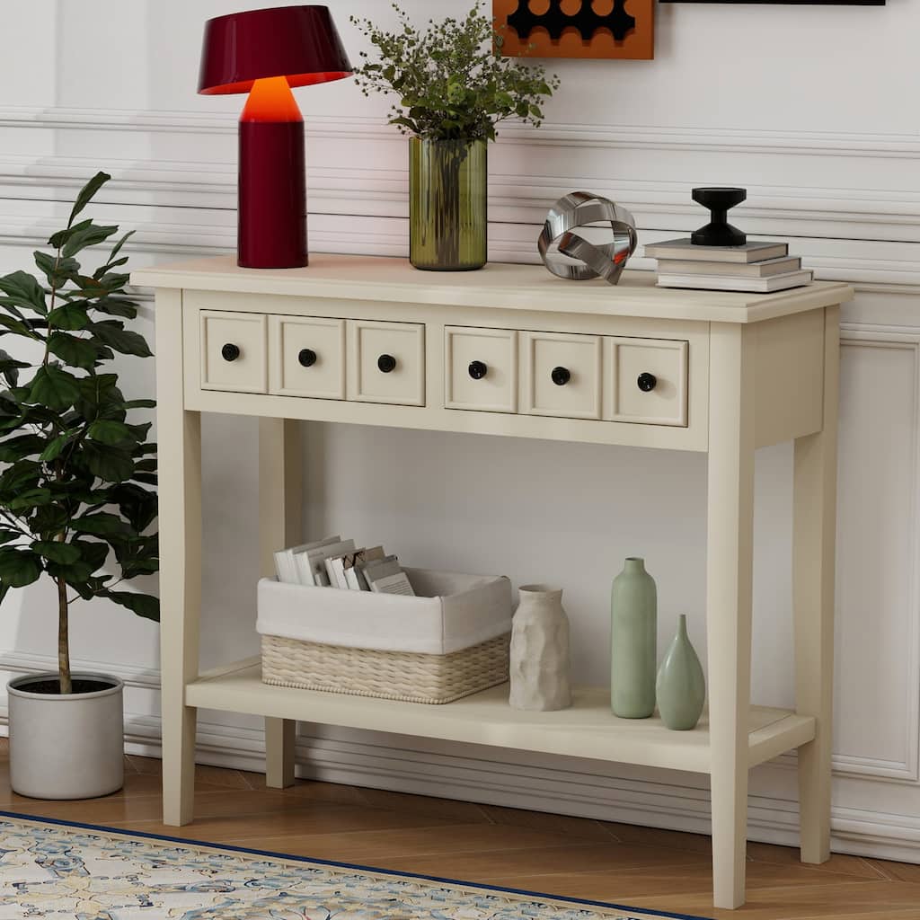 Entryway Table with 2 Drawers(Light Tan)