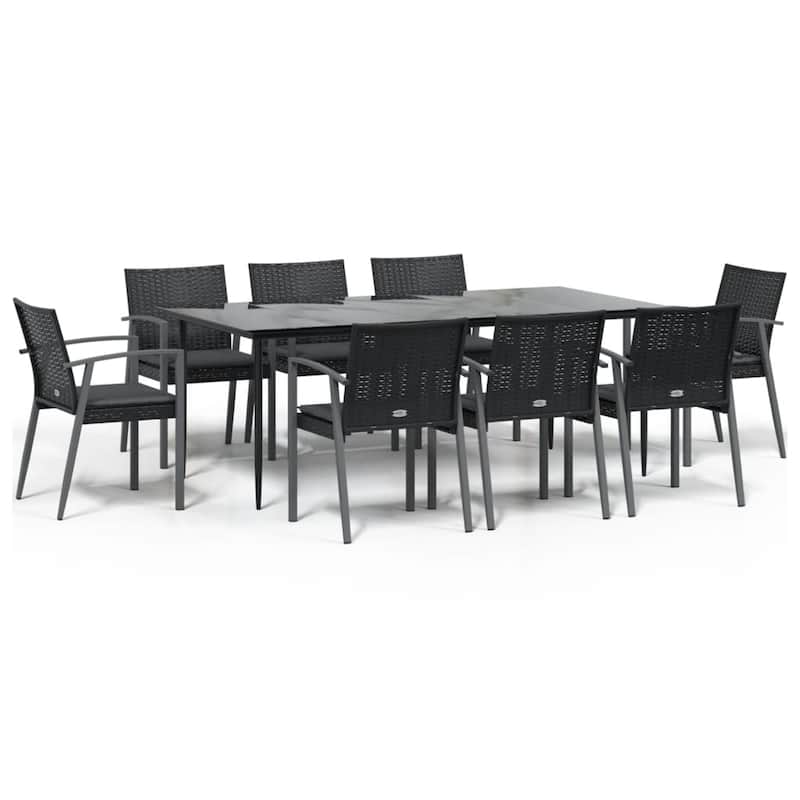 vidaXL Patio Dining Set Table and Chair with Cushions Poly Rattan and Steel
