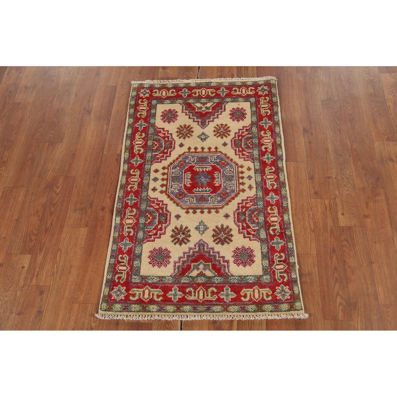 Geometric Kazak Accent Rug Handmade Oriental Wool Carpet - 2'1"x 2'10"