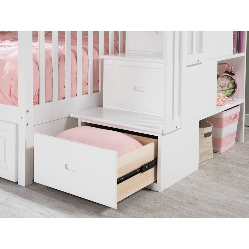 Columbia Staircase Bunk Bed Full over Full with Twin Trundle in White