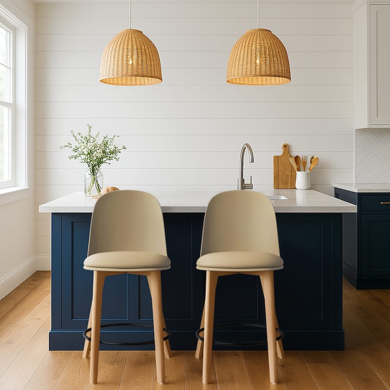25" Plastic Armless Bar Stool Chair Dowel Natural Wood Eiffel Legs For Kitchen Counter Height Dining