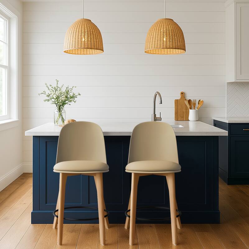 Set of 2 Designer Eiffel Chairs Counter Stools With Backs Side Molded Shell Kitchen Office Dining Dowel Bar Patio