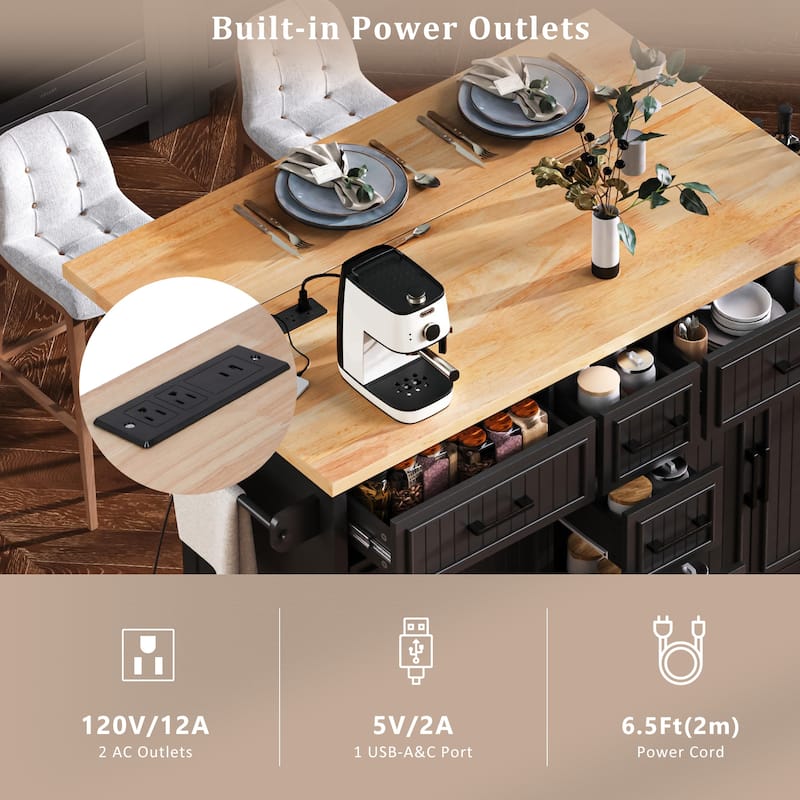 Large Kitchen Island with Drop Leaf Rolling Kitchen Cart with Drawers
