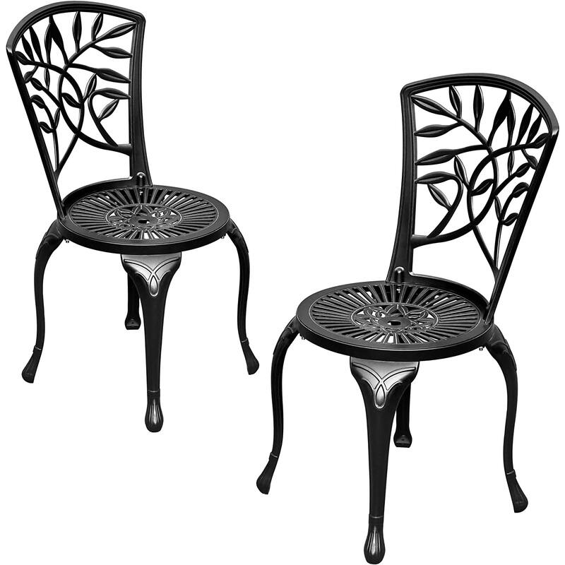 Moasis Set of 2 Cast Aluminum Outdoor Bistro Chairs Bronze Patio Dining Chair - Black