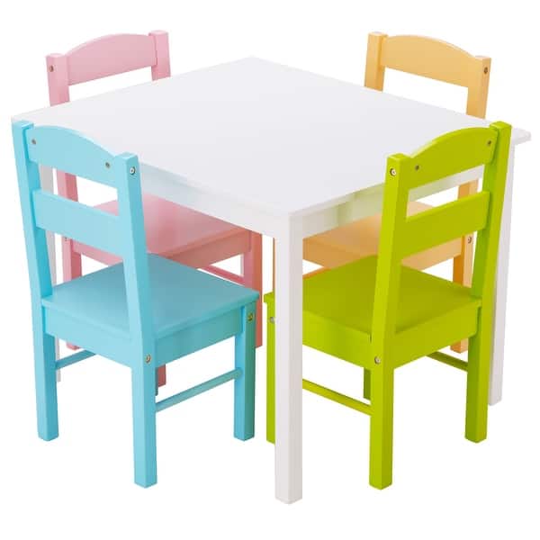 Kids Wooden Table Chair Set 5 Pieces Set Playroom Furniture On Sale Overstock 32653795 Chairs tend to fit comfortably under the desk for space effectiveness. usd