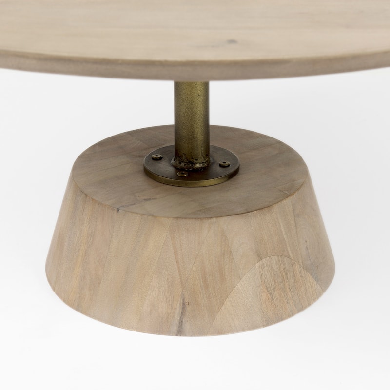 Maxwell Dark Brown Wood w/Black Metal Pedestal Round Side Table