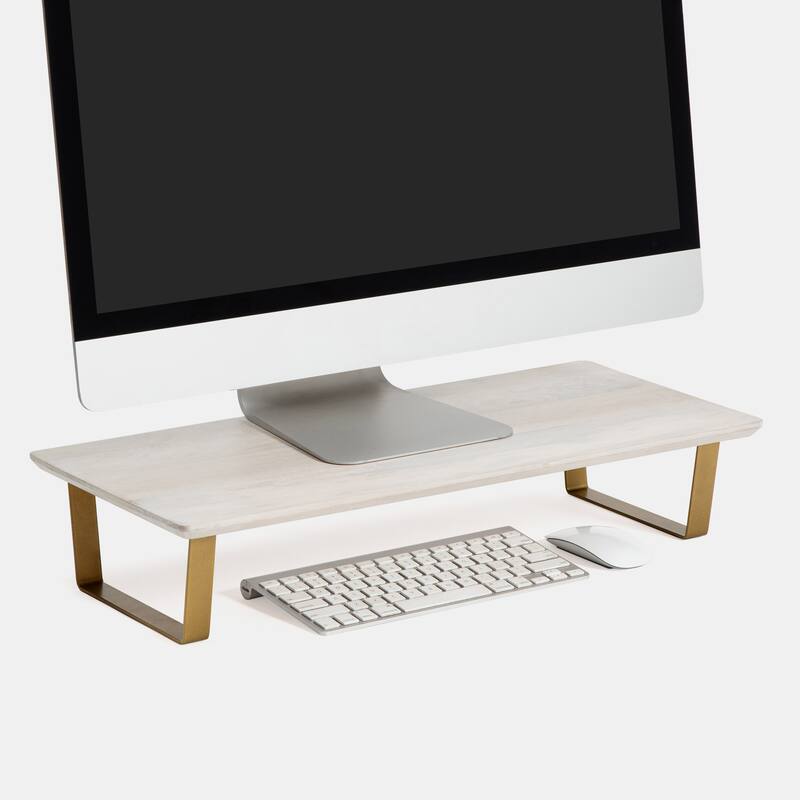 Jani Wood Monitor Stand Riser Desk - Ergonomic Design Stand, Desktop Organizer Table for Home, Office Workspace, Gaming Desk - Off-White