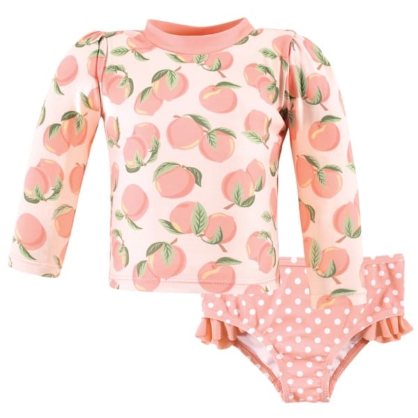 slide 1 of 1, Hudson Baby Girls Swim Rashguard Set, Pink Peach 2T - Pink Peach