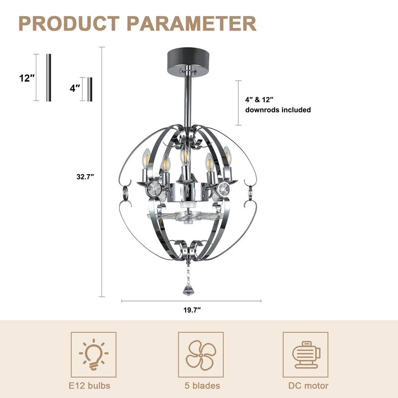 Bella Depot Modern Ceiling Fan 6-speed Reversible Motor with Remote and Light Kit - 20"