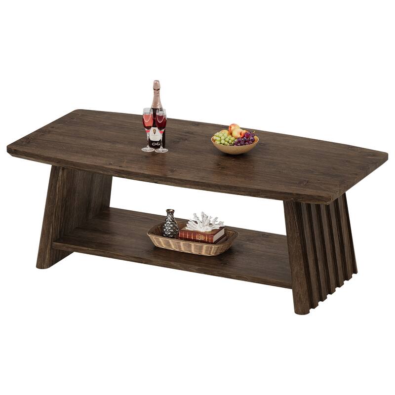 Solid Wood Coffee Table with Storage, 2-Tier Center Accent Table for Living Room Lounge Apartment
