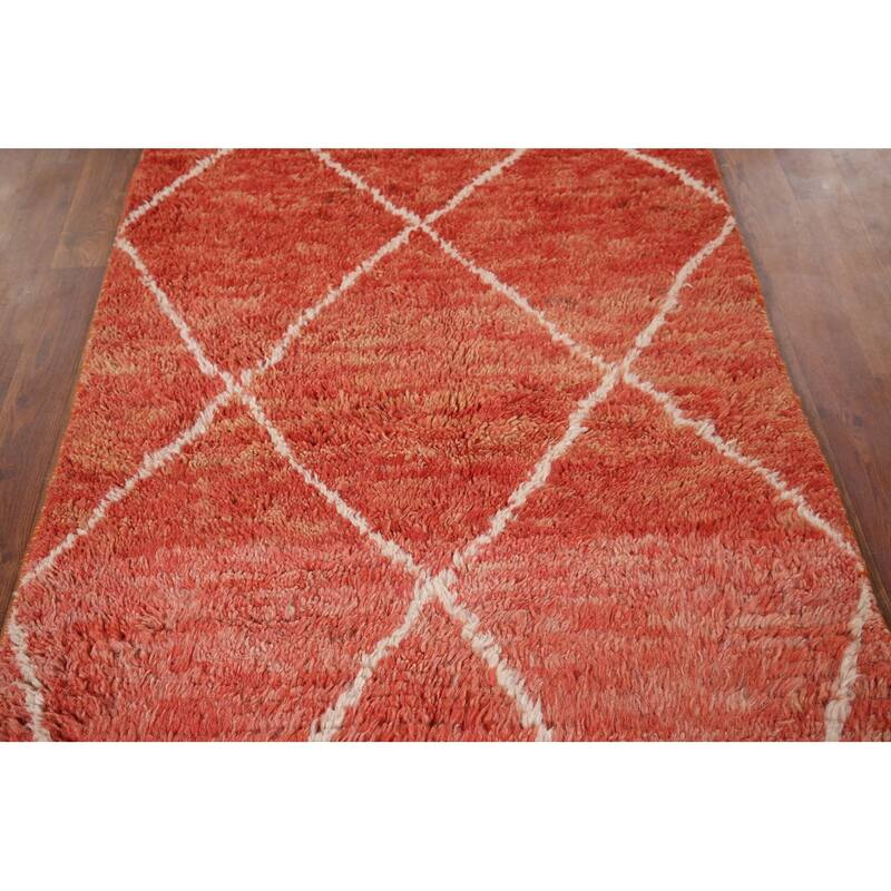 Orange Plush Trellis Moroccan Accent Rug Hand-Knotted Wool Carpet - 3'1" x 5'7"