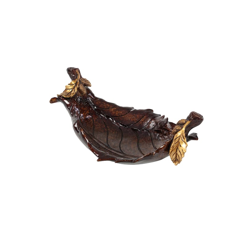 Polystone Leaf Intricate Carved Decorative Bowl - Bronze - Roche River Decor