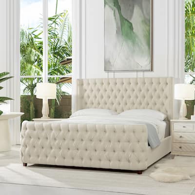 Chateau Linen Upholstered Tufted Shelter Panel Bed