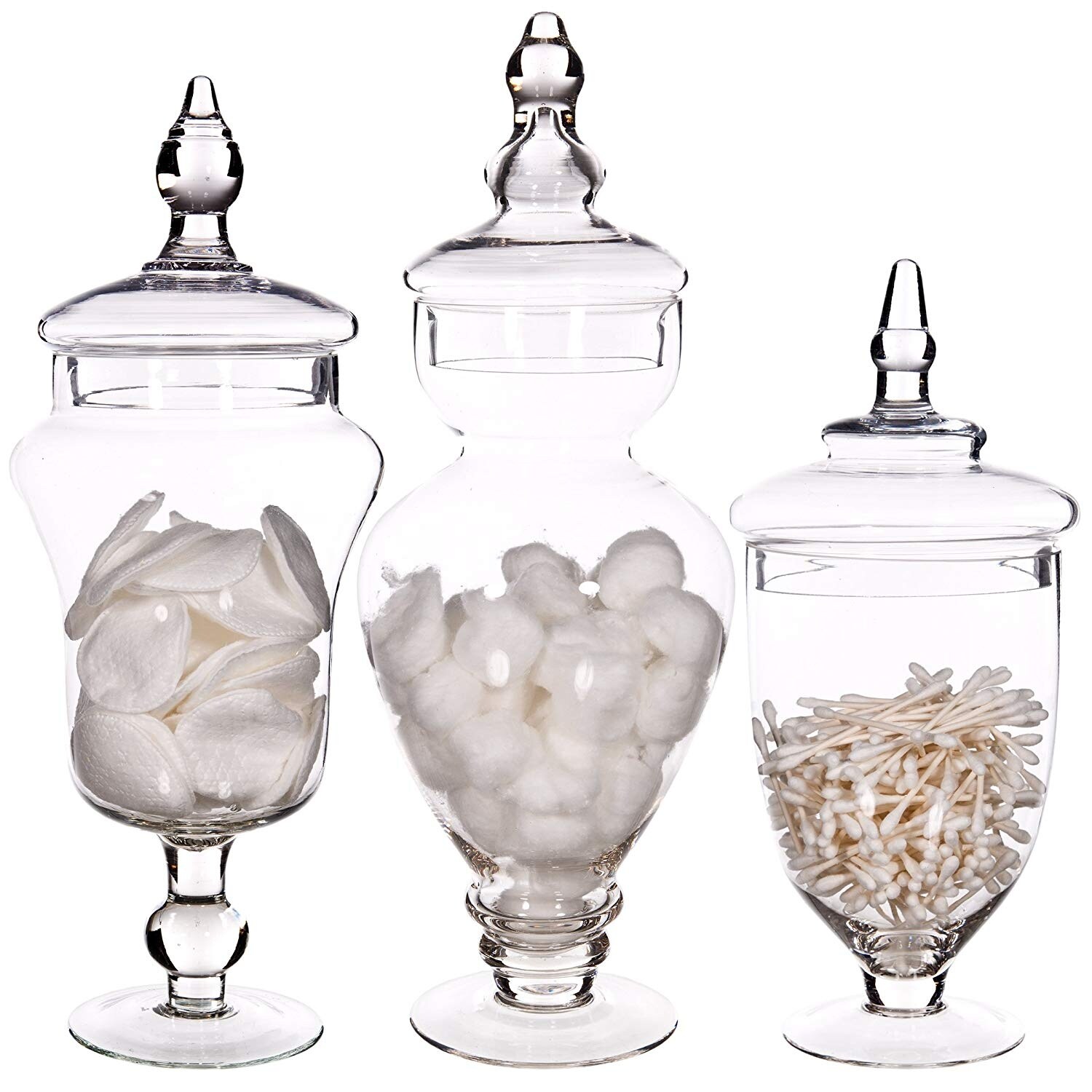 Koyal Wholesale Set of 3 Glass Apothecary Jars with Lids, Large Glass Candy  Jars with Lids, Candy Holder Decorative Jars, Glass Candy Containers