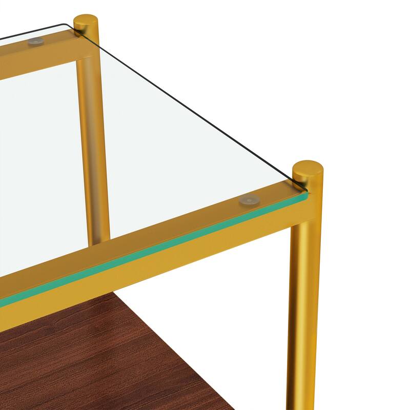 Set of 2, Rectangle End Table, Tempered Glass Tabletop with MDF layer, Modern Table for Living Room