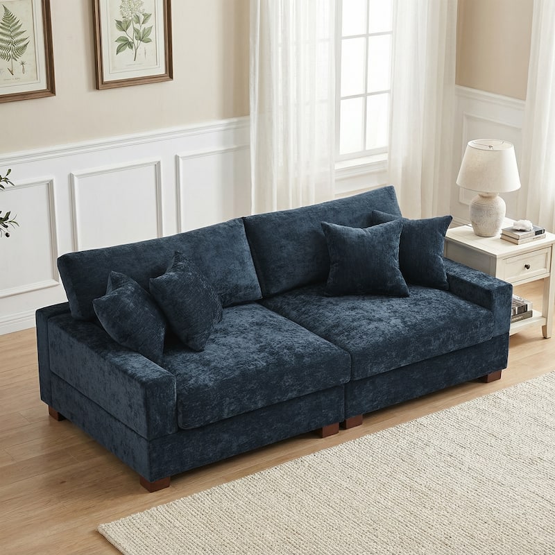 2 Set Chenille Upholstered Modular Sectional Sofa Chaise with Pillows
