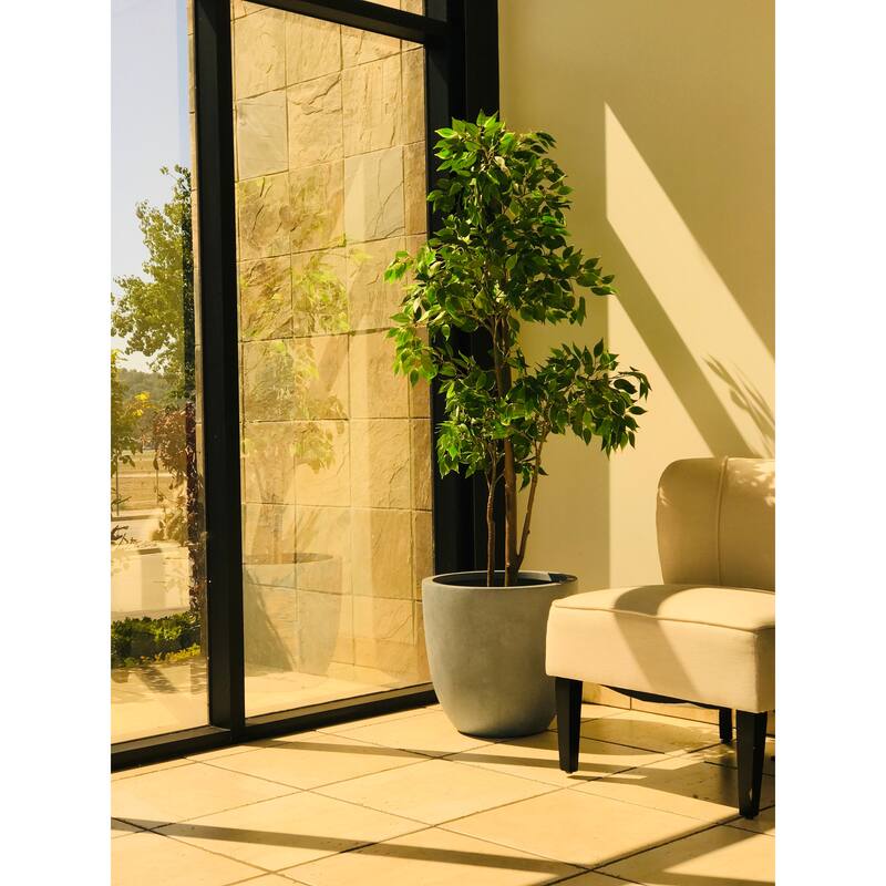 Kante 9 in. H Concrete and Fiberglass Round Bowl Planter, Outdoor Indoor Large Planters Pots with Drainage Hole